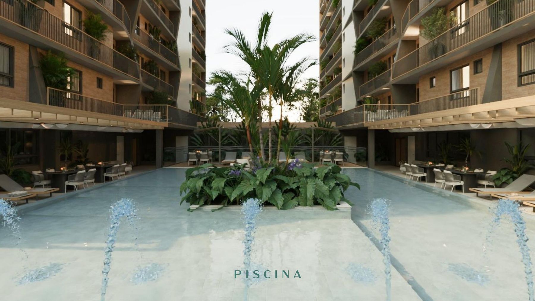 Piscina do Vicenzo Residencial com deck e ilha verde